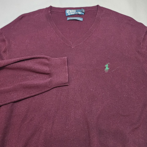Polo Ralph Lauren Sweater Mens Burgundy V Neck Pullover Pima Cotton Sz XXL - Picture 1 of 6
